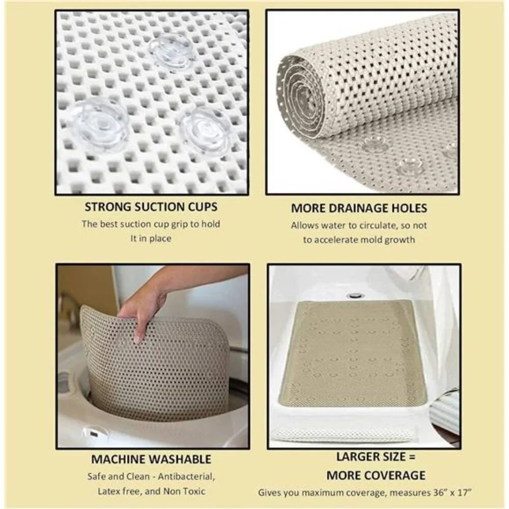 Non Slip Bathtub Mat Extra Large Tub Mat with Suction Cups Drain Holes White